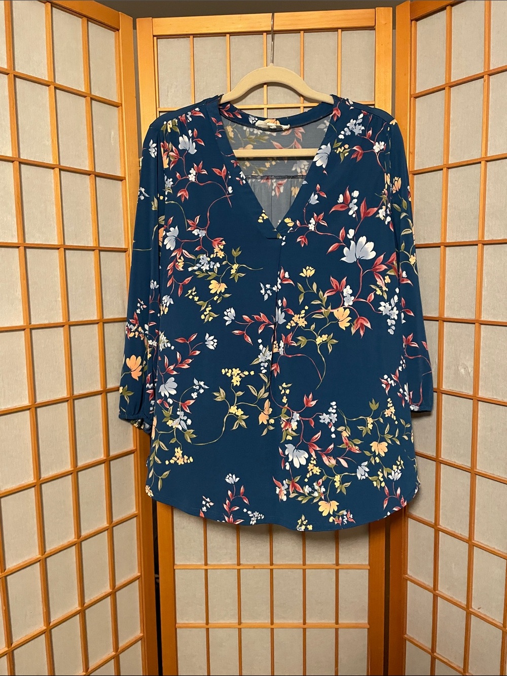 Two by Vince Camuto Teal Floral V-Neck Blouse Women’s Casual Top Size XL